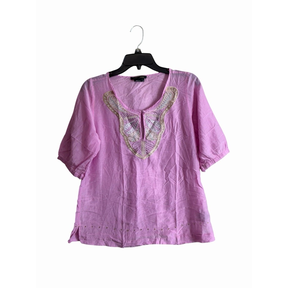 Y2K BCBG MaxAzria XS Silk Blend Top Embroidered V Neck Fairy Feminine